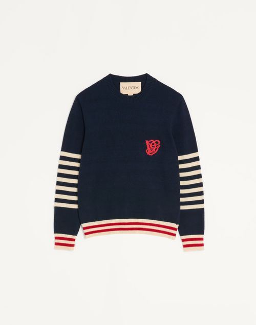 Valentino - Vgエンブロイダリー ウール ニットプル - ネイビー/バター - メンズ - ニット